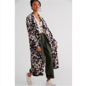 Free People Black and Purple Floral Cape